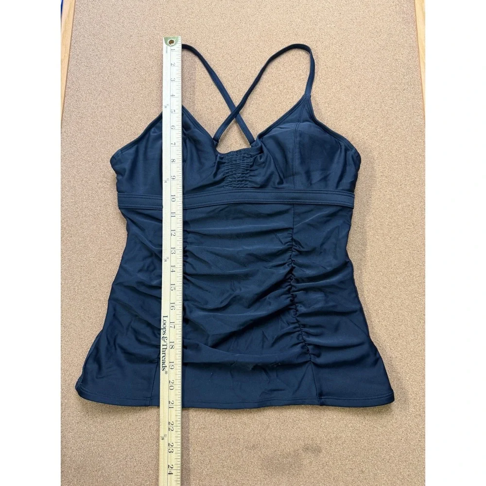 Athleta Tankini Swim Top Women 34 B/C Black Ruched Criss Cross Vacation‎ Beach